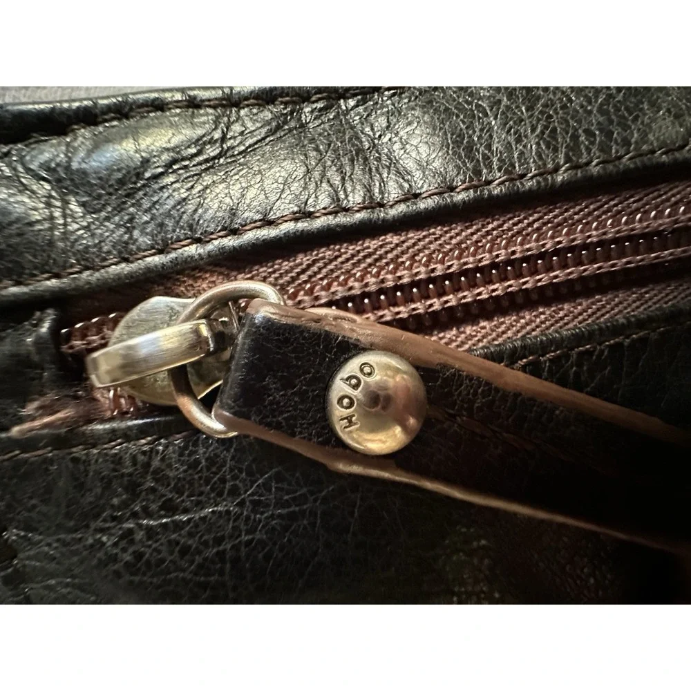 HOBO Slouchy Leather Fold Over Crossbody Purse Bag Black‎ & Brown